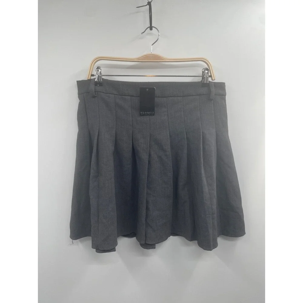 NWT ELOQUII Pleated‎ Mini Skirt Women's 16 Heather Gray Pull-On Casual Preppy